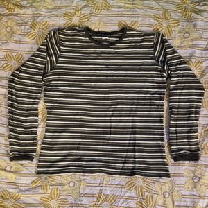 Striped Olive & White Long-Sleeve Crewneck Tee